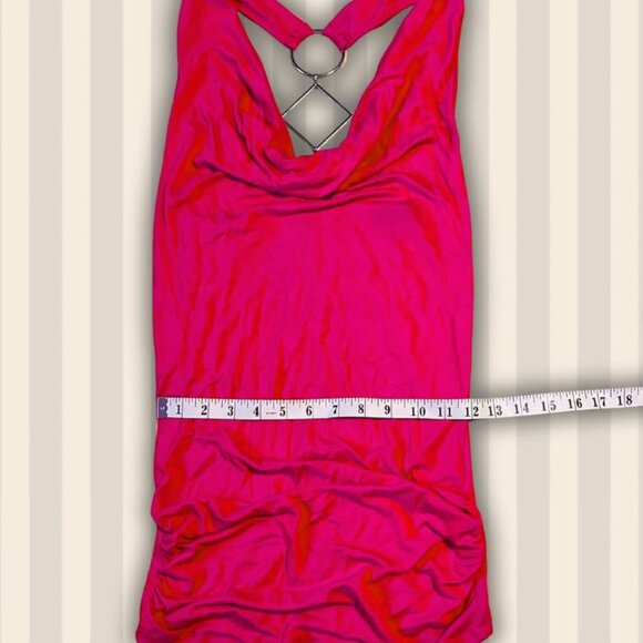 Second Hand SWS Y2K pink low-neck top with silver hoop details. Size: S - Picture 5 of 5